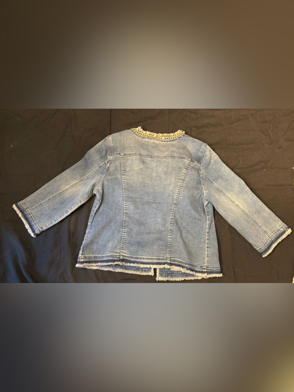 Chico's Light Blue Denim Jacket with Gold Chain Detail - Picture 7 of 7